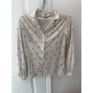 Vintage Sears Permaprest Blouse Grid Print Retro Circles‎ Sz 12 Womens Geometric